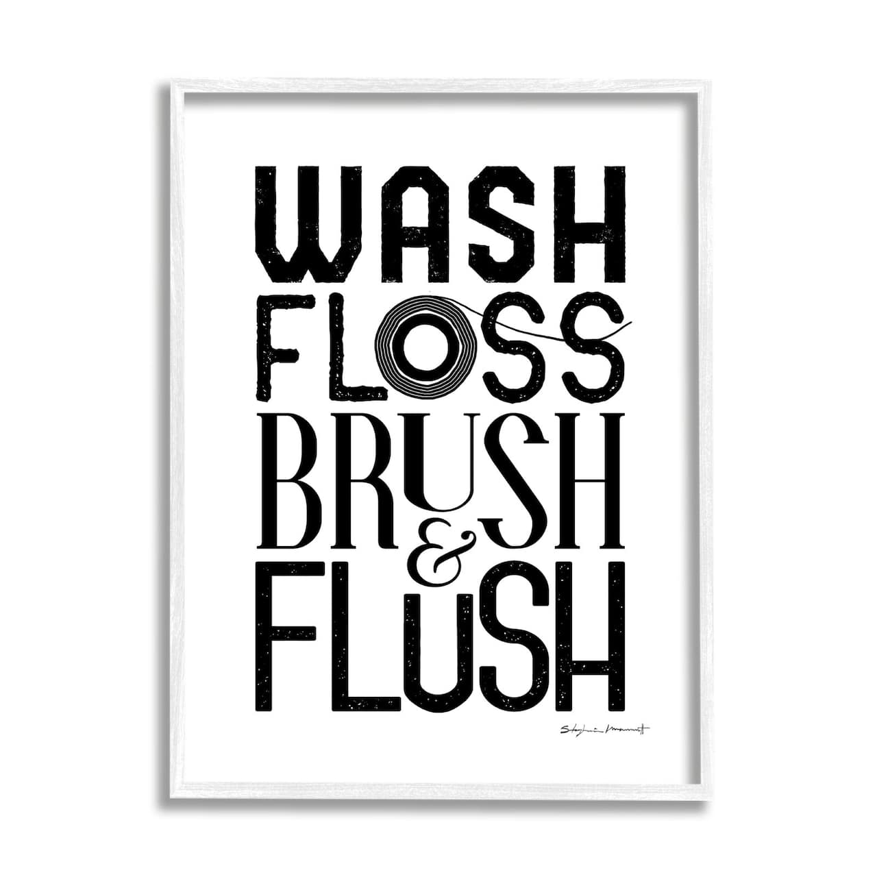 Stupell Industries Bathroom Terms Wash Floss Brush Flush Minimal Text Framed Wall Art